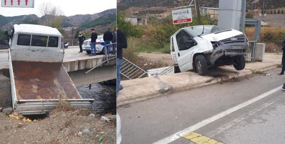 Amasya’da kamyonet köprüde askıda kaldı: Anne ve kızı yaralandı